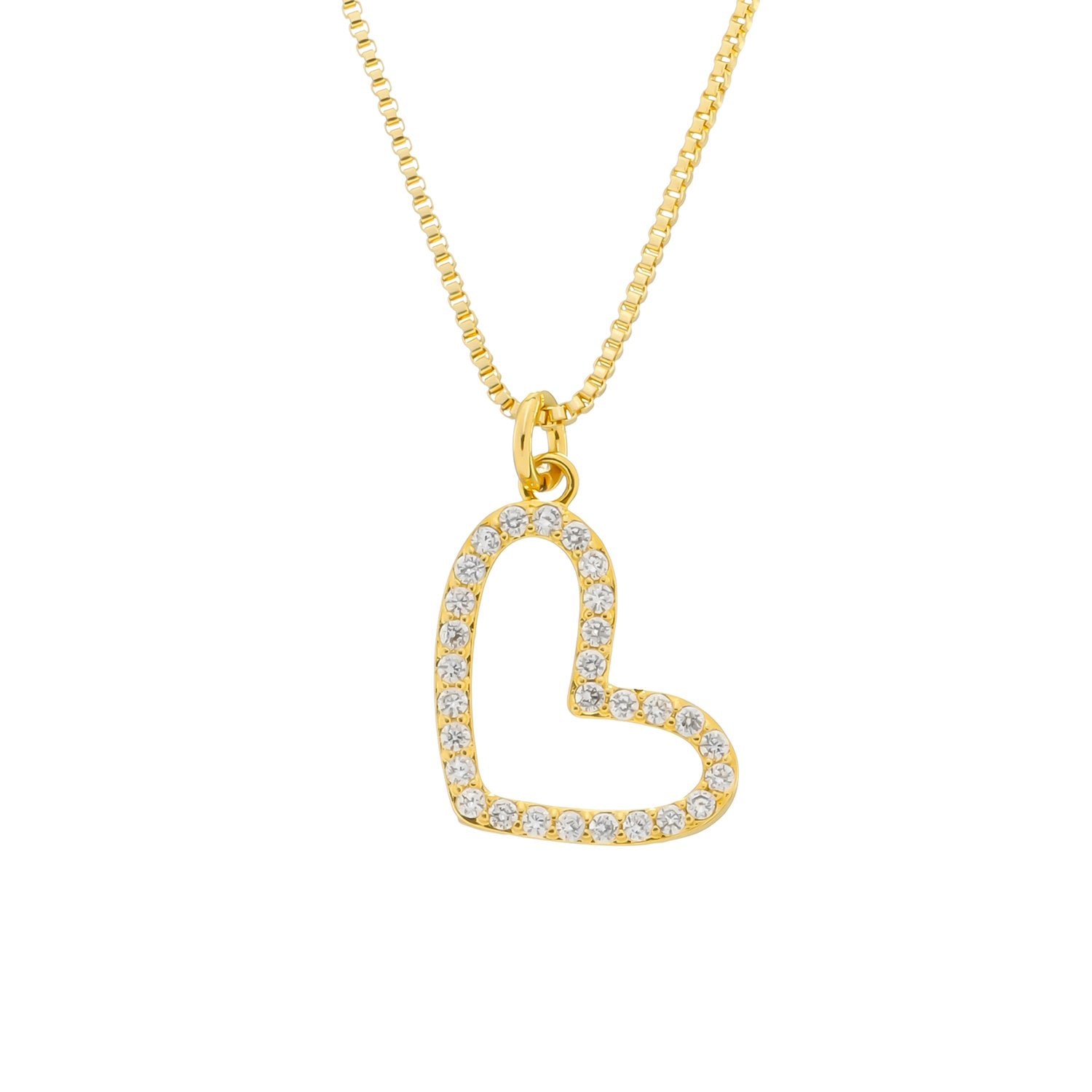 Colar Dourado de Coração Irregular Vazado com Zircônia Flore