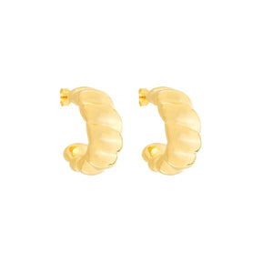 Brinco Dourado de Meia Argola Orgânico Arredondado Flore