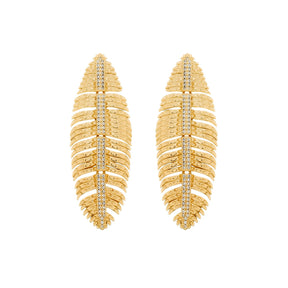 Brinco Dourado de Pena Cravejado de Zircônia Flore