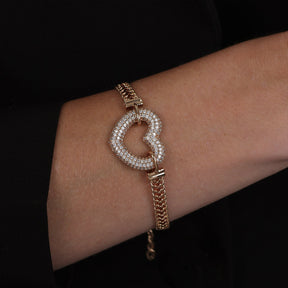 Pulseira Dourada de Coração Vazado Cravejado com Zircônia Flore