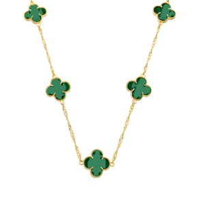 Colar Dourado 5 Trevos Verde Flore