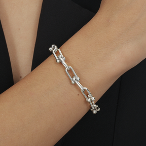 Pulseira Prateada Corrente Elos Largos Flore