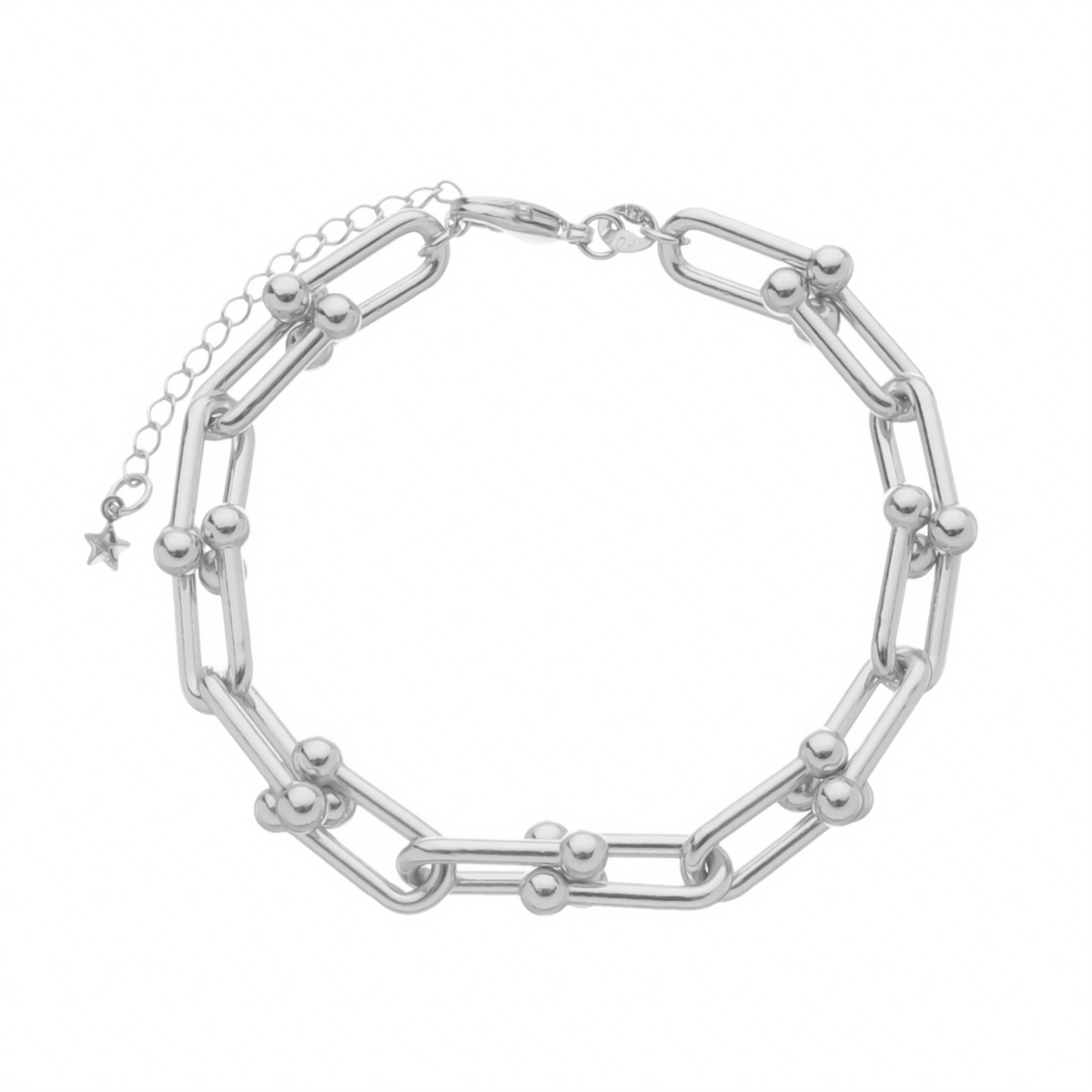 Pulseira Prateada Corrente Elos Largos Flore