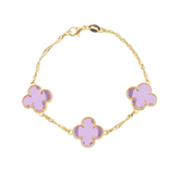 Pulseira Dourada Trevos Zircônia Rosa Flore
