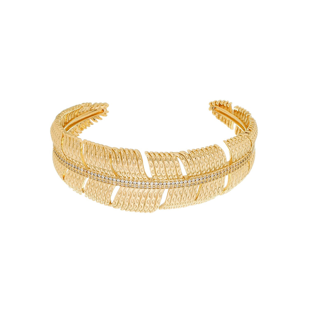 Bracelete Dourado de Pena Cravejado de Zircônia Flore