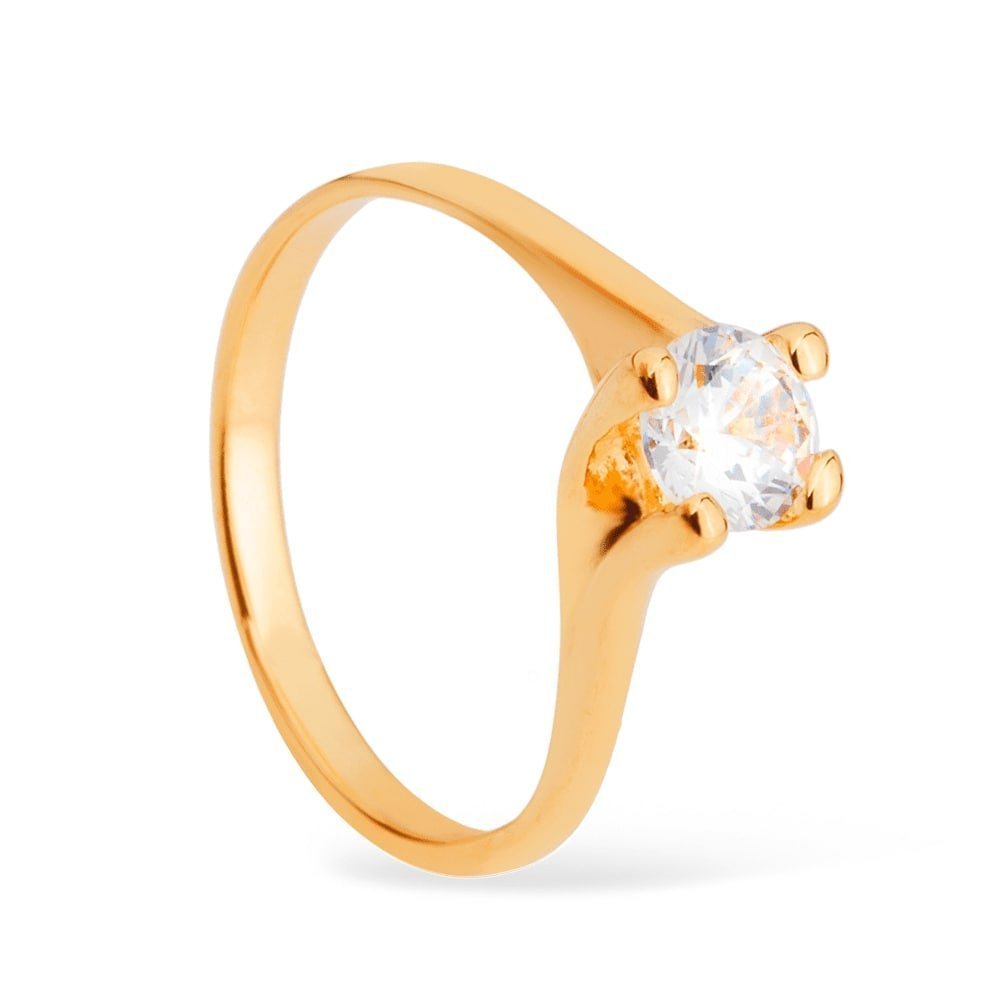Anel Dourado Solitário com Pedra de Zircônia Pequena Flore