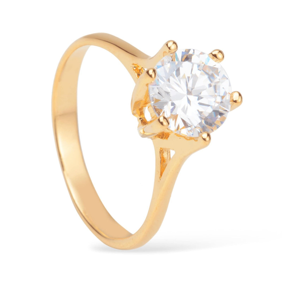 Anel Dourado Solitário com Pedra de Zircônia Flore