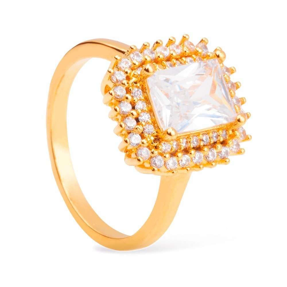 Anel Dourado Solitário com Zircônia Flore