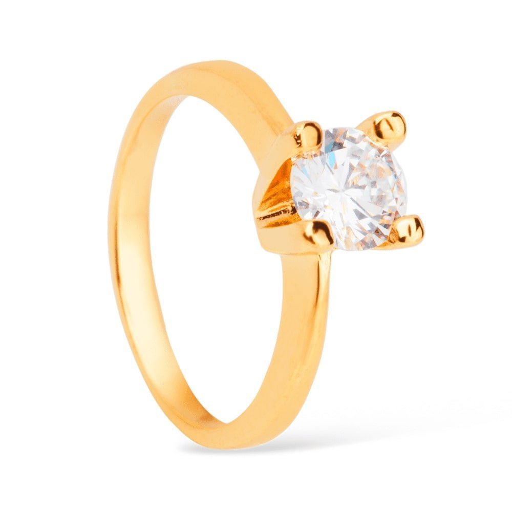 Anel Dourado Solitário com Pedra Zircônia Flore