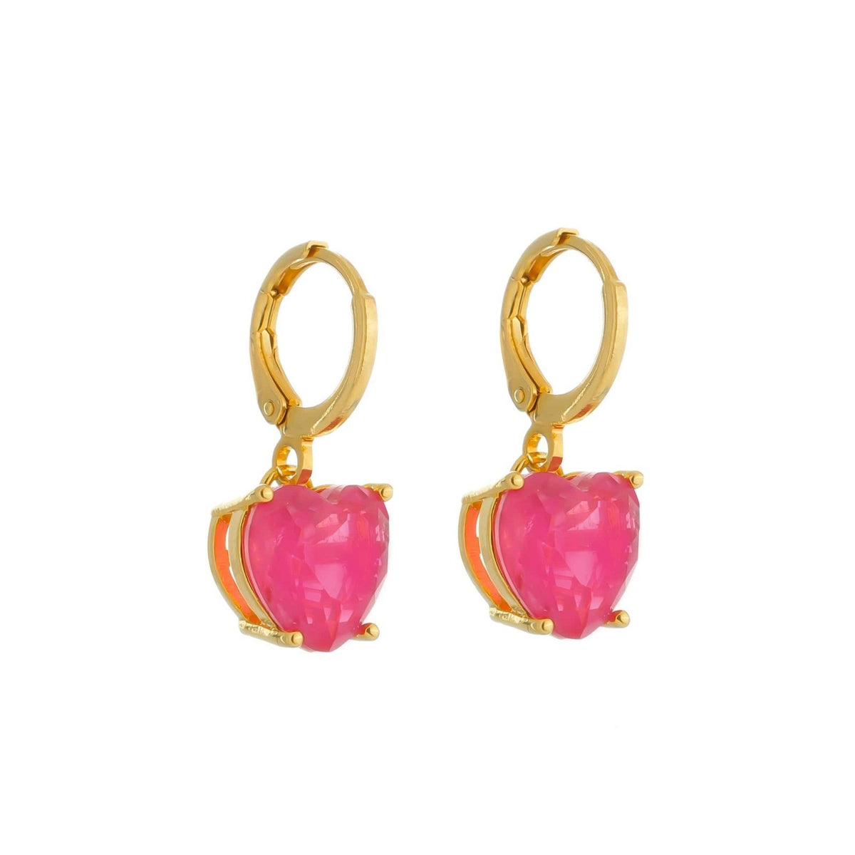 Brinco Dourado Argolinha Pedra de Coração Rosa Flore