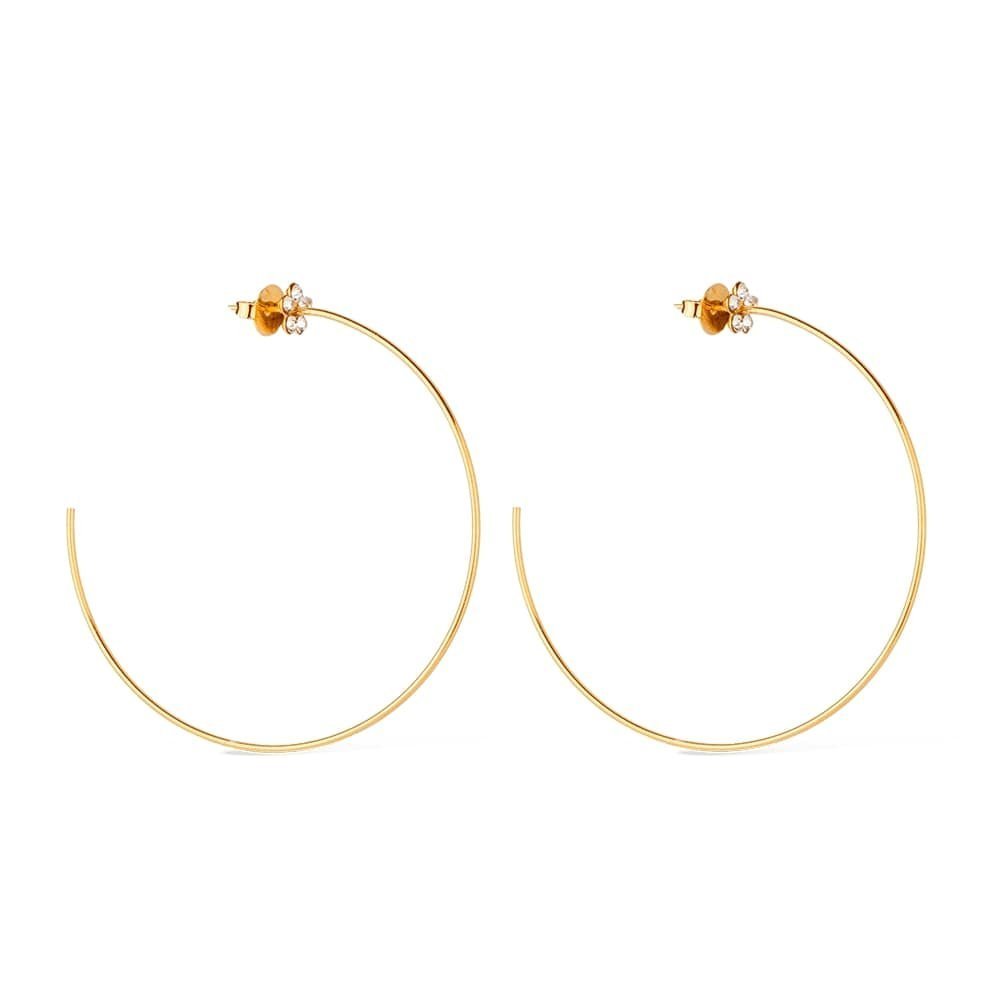 Brinco Dourado Grande de Argola com Detalhe de Flor em Strass Flore