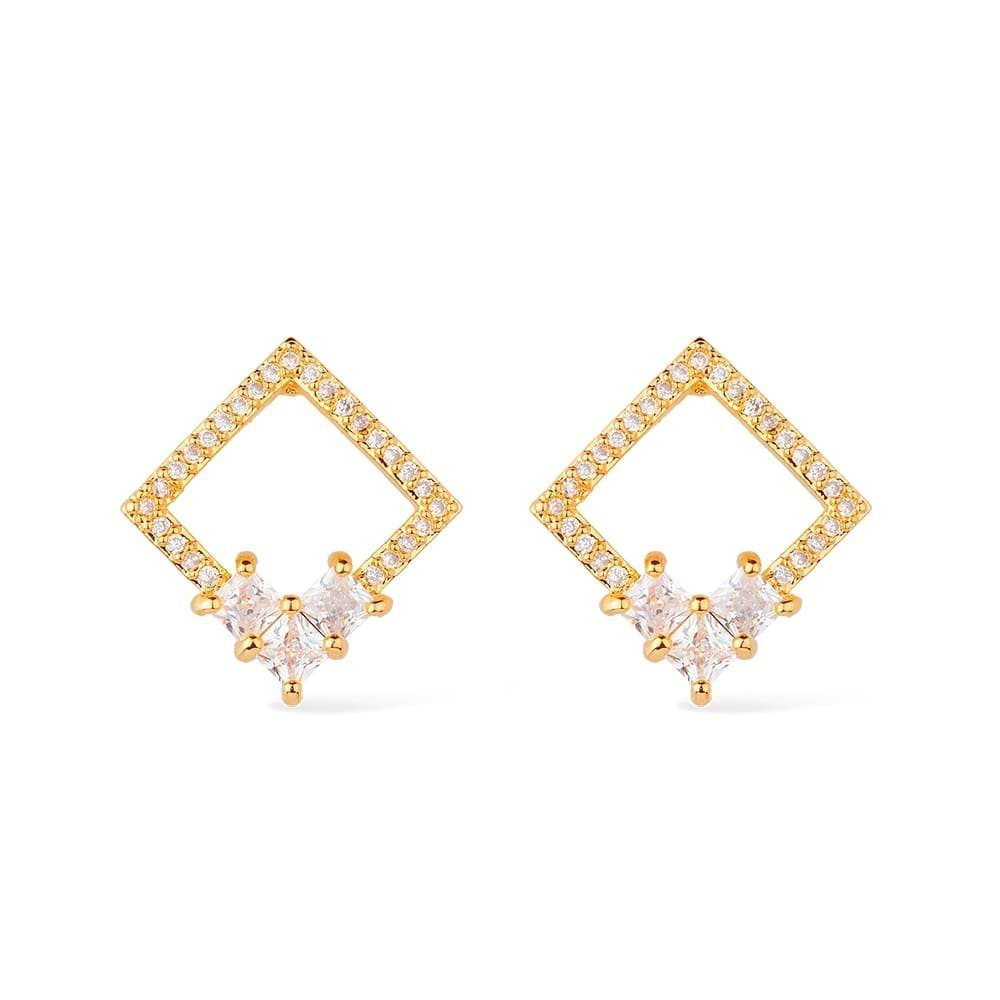Brinco Dourado Quadrado com 30 Pedras de Zircônia Flore