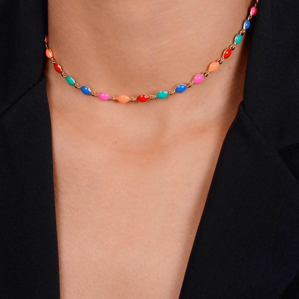 Chocker Dourada Colorida com Extensor Flore