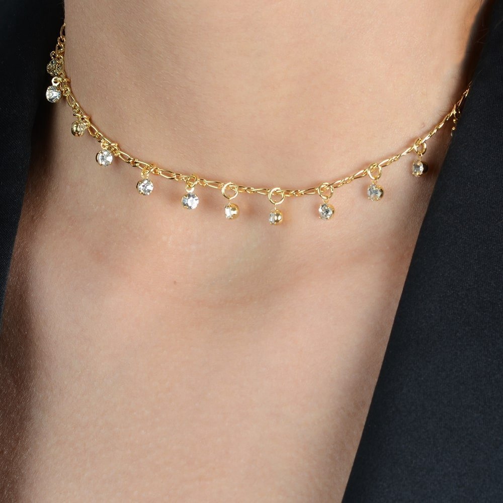 Chocker Dourada Pontos de Luz com Extensor Flore