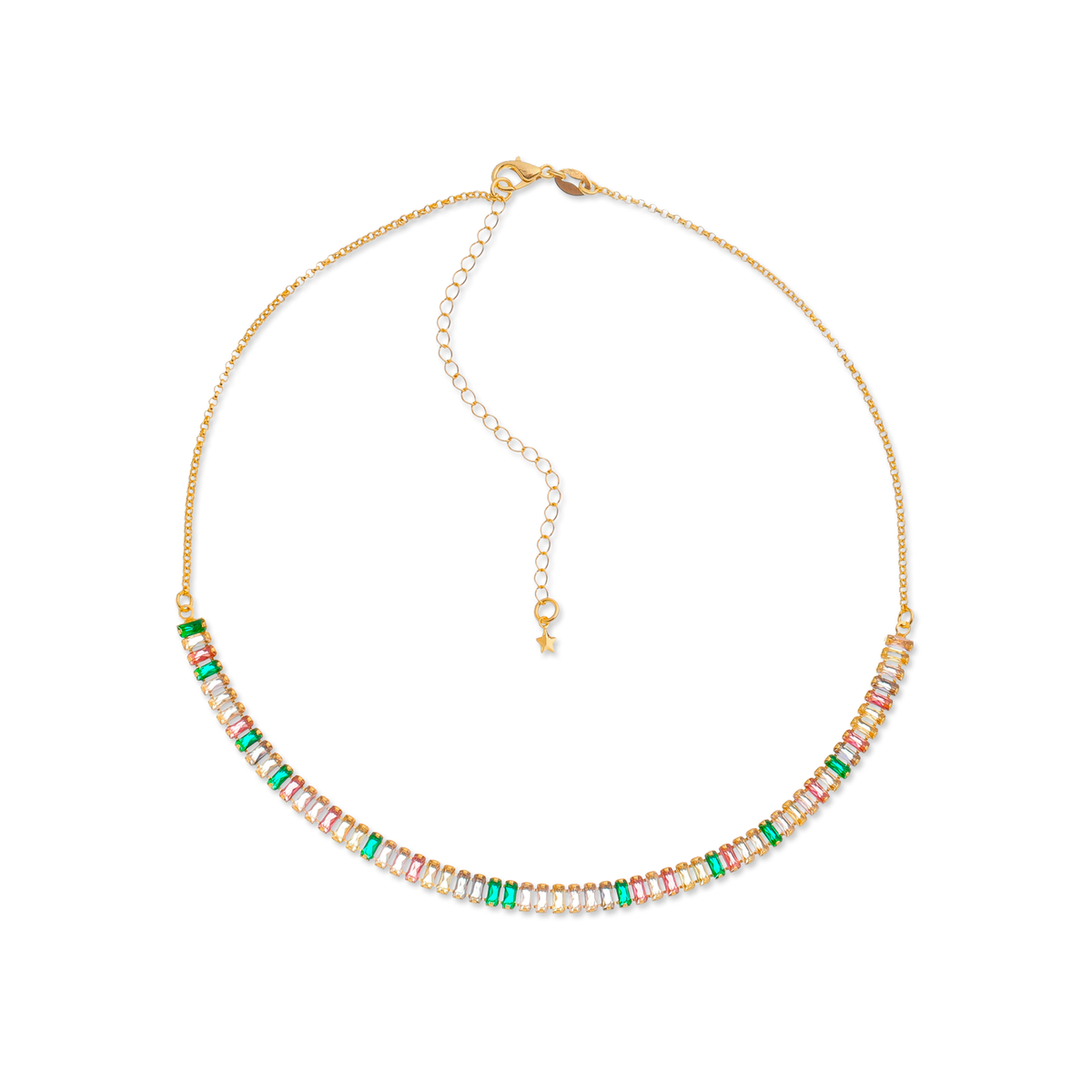 Colar Dourado Chocker de Pedras Coloridas Flore