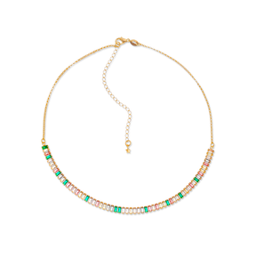 Colar Dourado Chocker de Pedras Coloridas Flore
