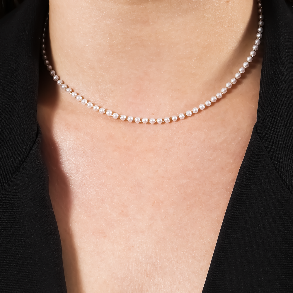 Colar Dourado Chocker de Pérolas Flore