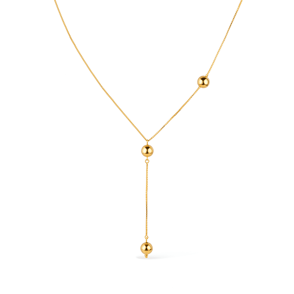 Colar Dourado de Gravatinha com Pérolas Douradas Flore