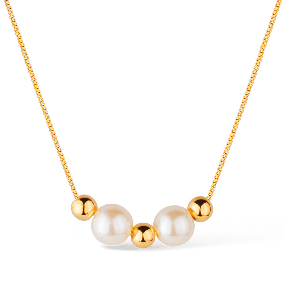 Colar Dourado de Pérolas e Esferas Flore