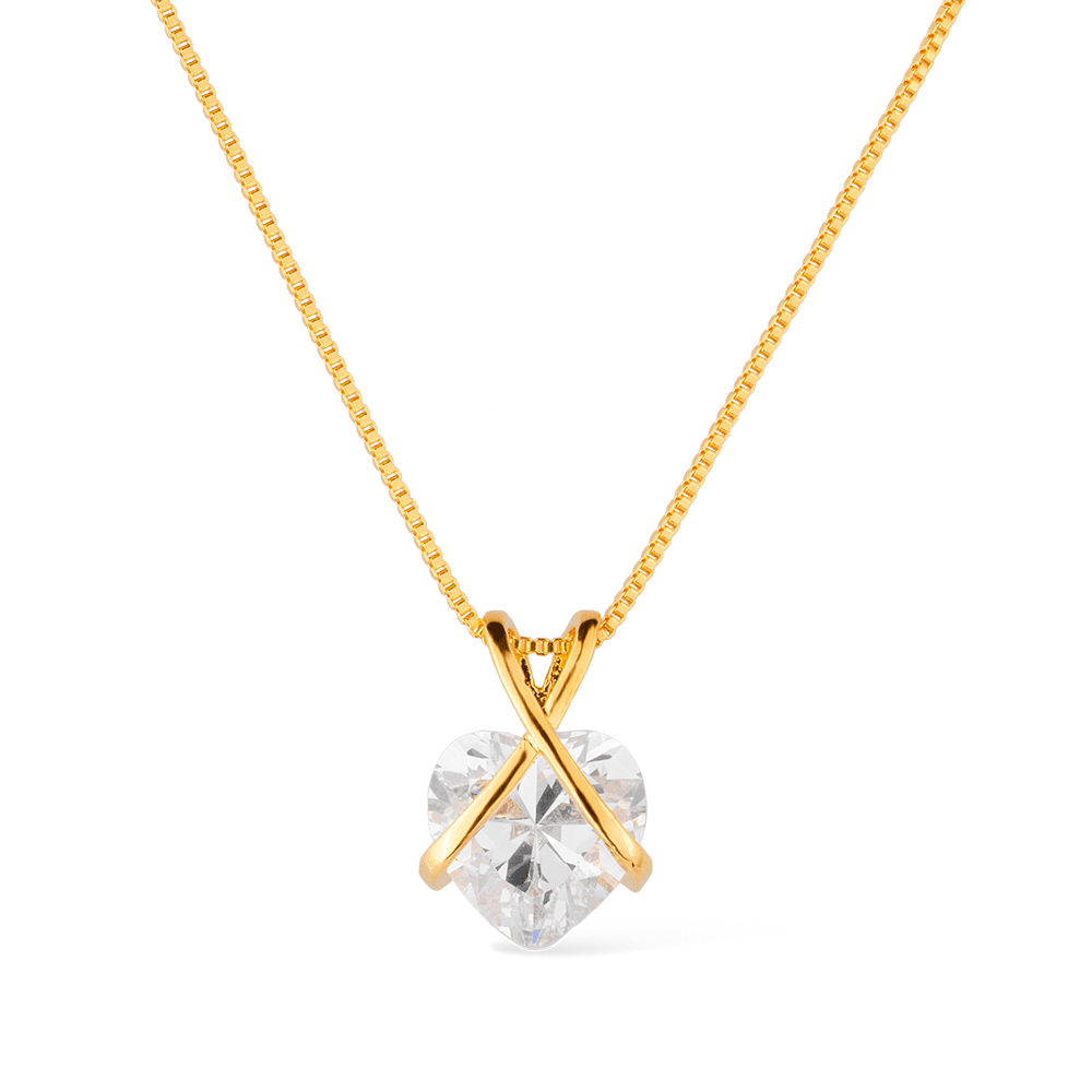 Colar Dourado de Zircônia em Formato de Coração Flore