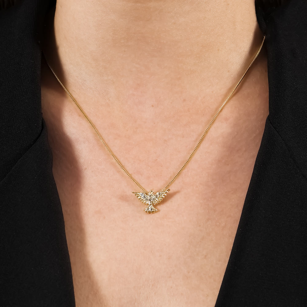 Colar Dourado Espirito Santo com Zircônia Flore