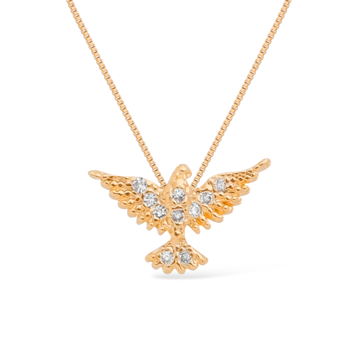 Colar Dourado Espirito Santo com Zircônia Flore