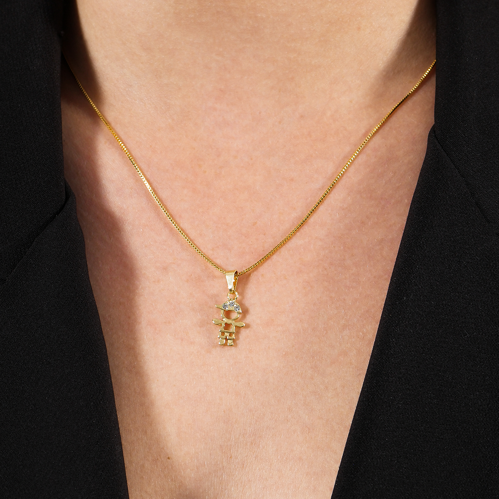 Colar Dourado Filho com Zircônia Flore