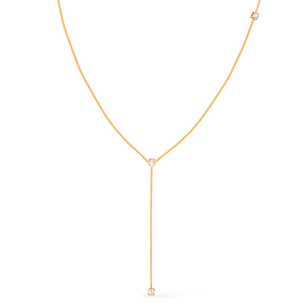 Colar Dourado Gravatinha com Pontos de Luz em Zircônia Flore