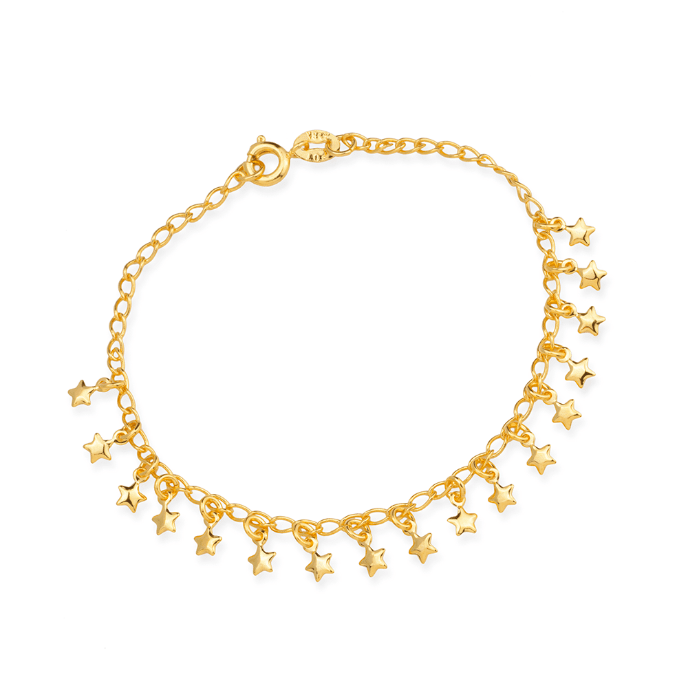 Pulseira Dourada Chuveirinho com Pingentes de Estrela Flore