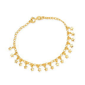 Pulseira Dourada Chuveirinho com Pingentes de Estrela Flore