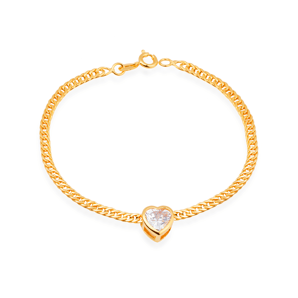 Pulseira Dourada com Pedra de Coração em Zircônia Flore