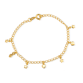 Pulseira Dourada com Pingentes de Coração e Estrela Flore