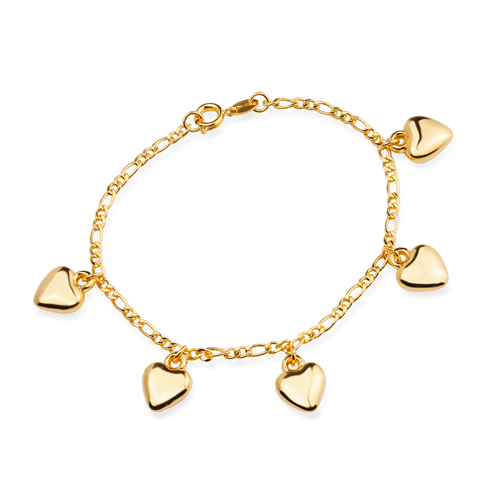 Pulseira Dourada com Pingentes de Coração Flore
