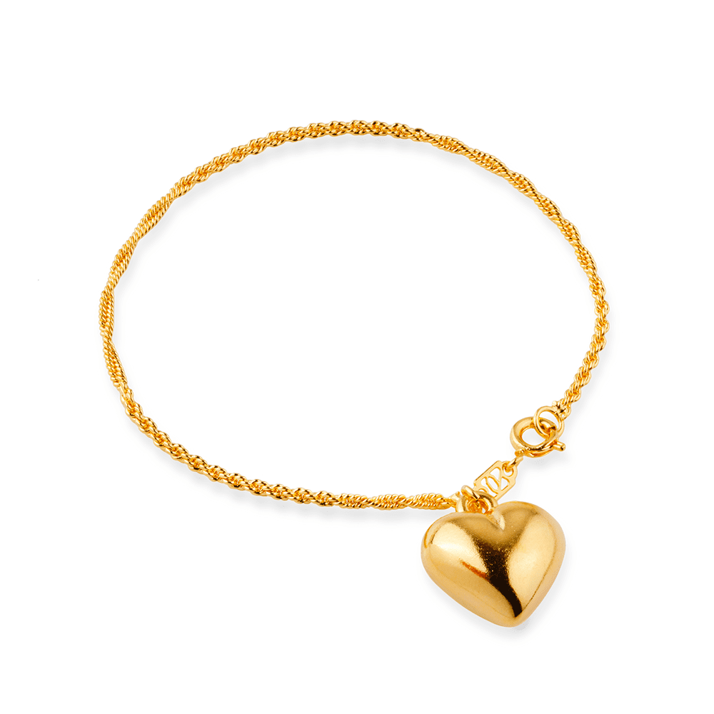 Pulseira Dourada de Cordão Baiano com Coração Flore