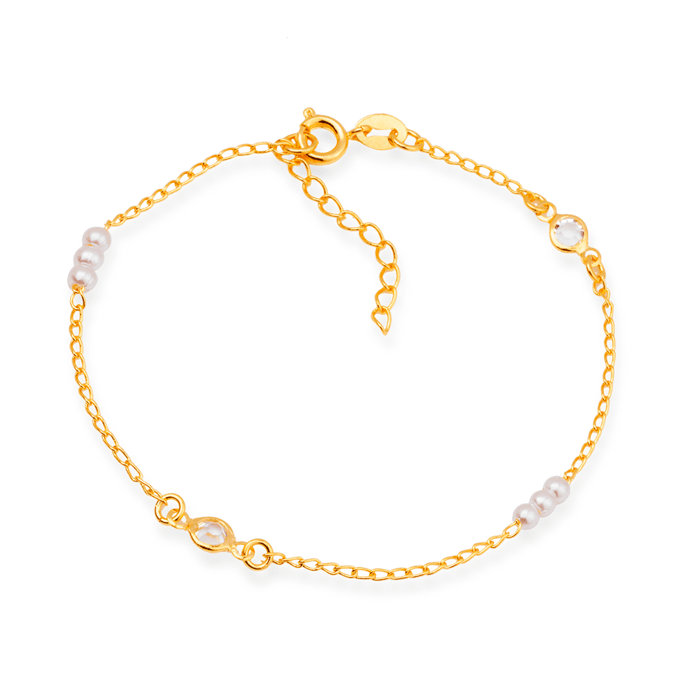 Pulseira Dourada de Pérolas com Ponto de Luz Flore