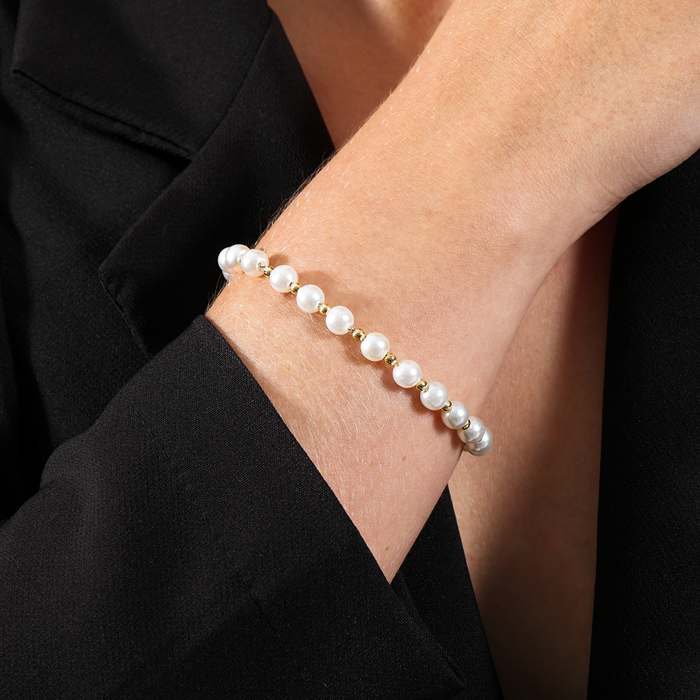 Pulseira Dourada de Pérolas e Bolinhas Flore