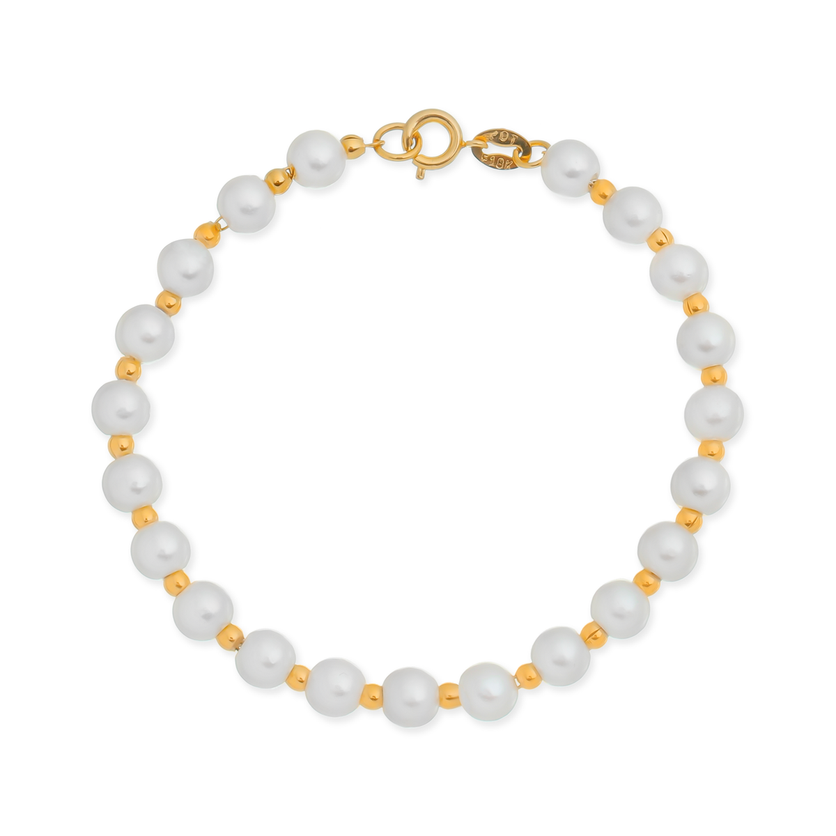 Pulseira Dourada de Pérolas e Bolinhas Flore