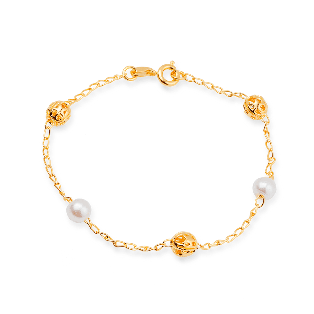 Pulseira Dourada de Pérolas e Esferas Vazadas Flore