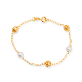 Pulseira Dourada de Pérolas e Esferas Vazadas Flore